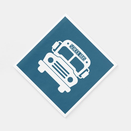 Serviette En Papier Bus scolaire blanc sur Arrière - plan bleu (Coin)