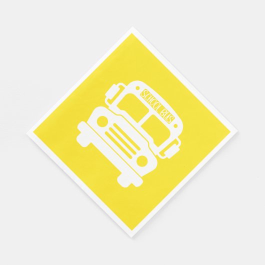 Serviette En Papier Bus scolaire blanc sur Arrière - plan jaune (Coin)