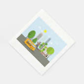 Serviette En Papier Bus Scolaire Dans La Ville (Coin)
