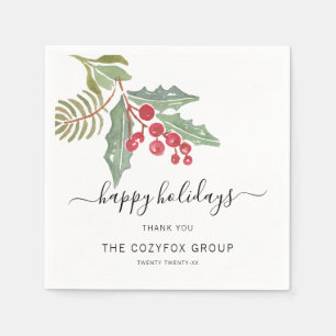 Serviette En Papier Business Modern Script Holly Berry