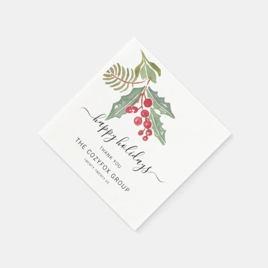 Serviette En Papier Business Modern Script Holly Berry (Coin)