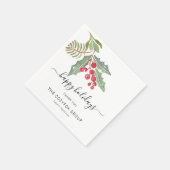 Serviette En Papier Business Moderne Script Holly Berry (Coin)