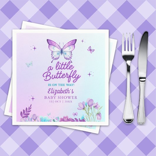 Serviette En Papier Butterfly Baby Shower Napkins | Pink & Purple