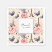 Serviette En Papier Butterfly Tour Eiffel et Motif Rose Anniversaire (Devant)