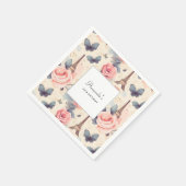 Serviette En Papier Butterfly Tour Eiffel et Motif Rose Anniversaire (Coin)