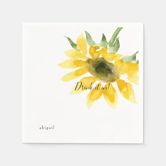 Serviette En Papier Buvez-le dans le nom personnalisé Sunflower Cockta (Devant)