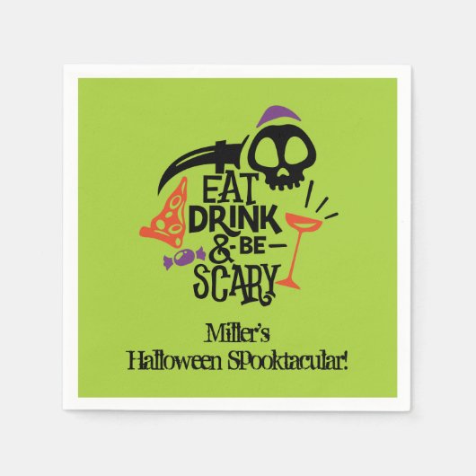 Serviette En Papier Buvez un verre et soyez effrayant Green Halloween (Devant)