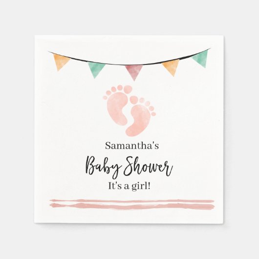 Serviette En Papier C’est un Baby shower de filles avec empreintes (Devant)