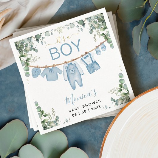 Serviette En Papier C’est un garçon Boho bleu Vêtements Baby shower de