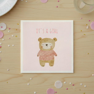 Serviette En Papier C’est une fille Aquarelle mignonne Baby shower ros