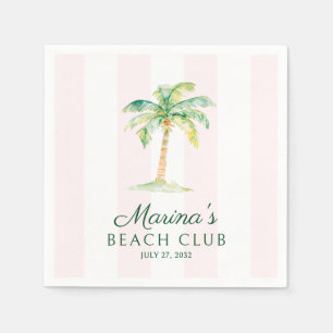 Serviette En Papier Cabana Rose Pâle Rayures Palm Beach Club Anniversa