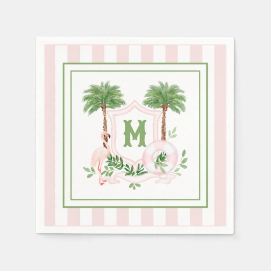 Serviette En Papier Cabana Stripes Palm Beach Monogram Crest Enclosure (Devant)
