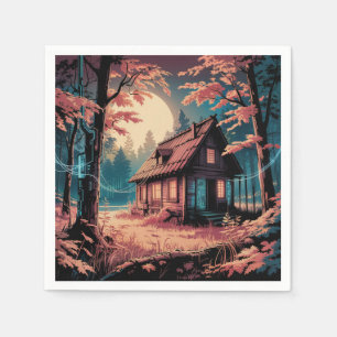 Serviette En Papier Cabane au Clair de Lune, Art de la Forêt Japonaise
