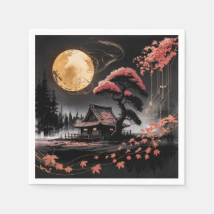 Serviette En Papier Cabane au Clair de Lune, Art de la Forêt Japonaise