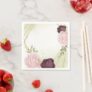 Serviette En Papier cabernet rose fleurs verdure mariage