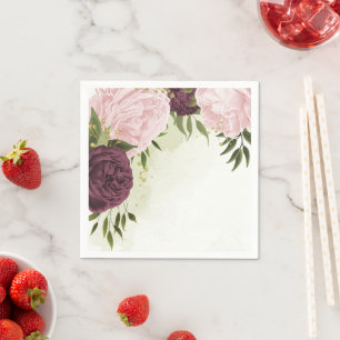 Serviette En Papier cabernet rose fleurs verdure mariage