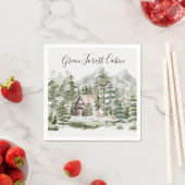 Serviette En Papier Cabine d'aquarelle dans la forêt de pins verts (En situation)