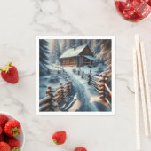 Serviette En Papier Cabine du journal d'hiver sur un jour de neige Noë (En situation)