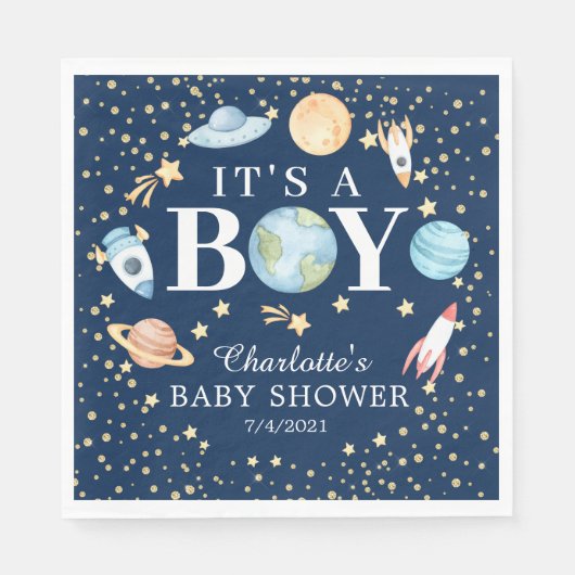 Serviette En Papier Cabines de Baby shower pour garçons de l'espace ex (Devant)