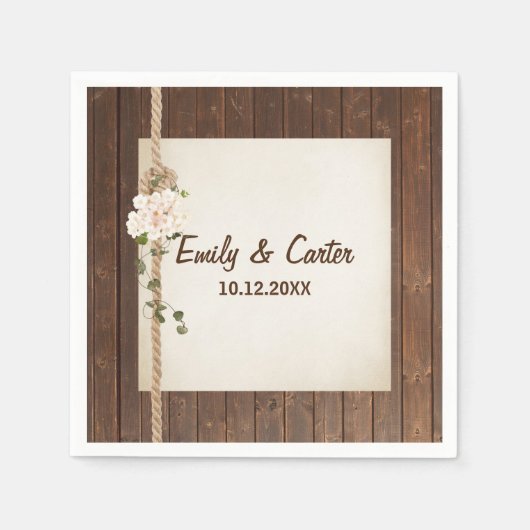 Serviette En Papier Câble mariage Sur Bois (Devant)