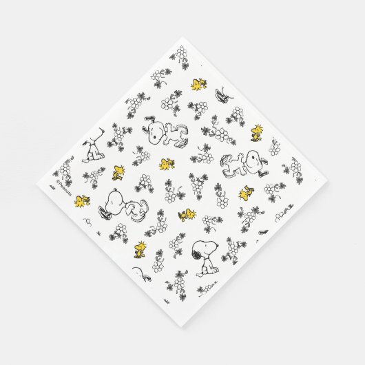 Serviette En Papier cacahuètes | Snoopy & Woodstock B&W Flower Motif (Coin)