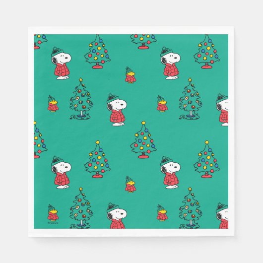 Serviette En Papier cacahuètes | Snoopy & Woodstock Motif de Noël (Devant)