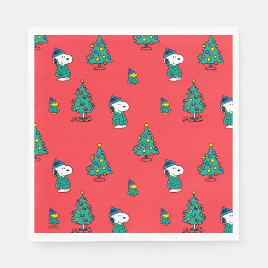 Serviette En Papier cacahuètes | Snoopy & Woodstock Motif de Noël roug (Devant)