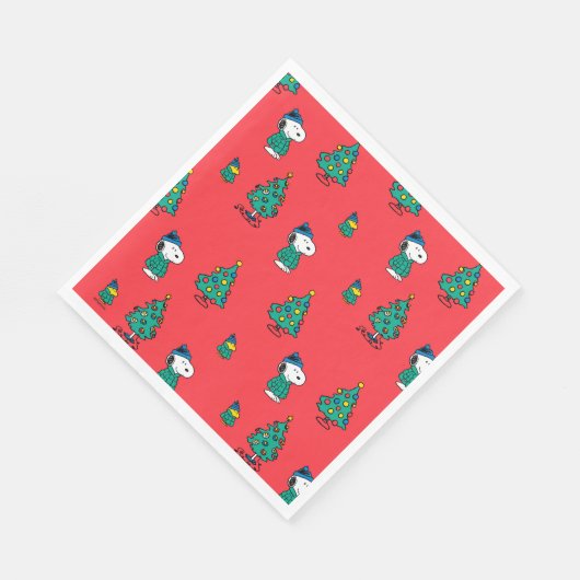 Serviette En Papier cacahuètes | Snoopy & Woodstock Motif de Noël roug (Coin)