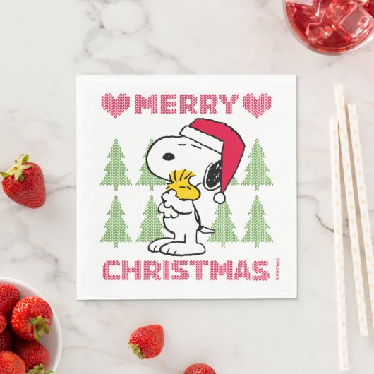 Serviette En Papier cacahuètes | Snoopy & Woodstock Santa Claus Hug (En situation)