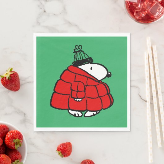 Serviette En Papier cacahuètes | Veste Snoopy Red Puffer (En situation)