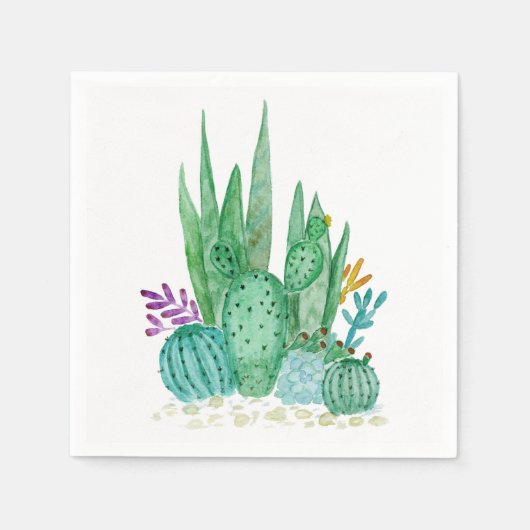 Serviette En Papier Cactus, aquarelle (Devant)