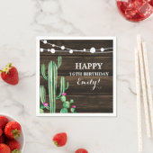 Serviette En Papier Cactus Aquarelle Rustique Anniversaire Bois de Gra (En situation)