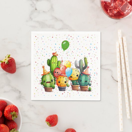 Serviette En Papier Cactus Birthday Party Group (En situation)