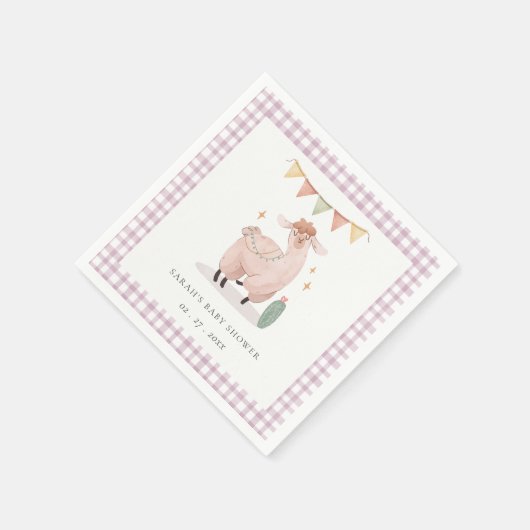 Serviette En Papier Cactus Boho Llama mignonne violet plaid Baby showe (Coin)
