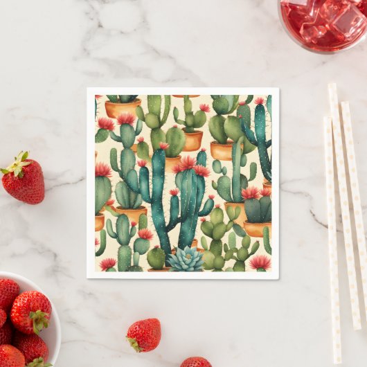 Serviette En Papier Cactus coloré aquarelle art (En situation)