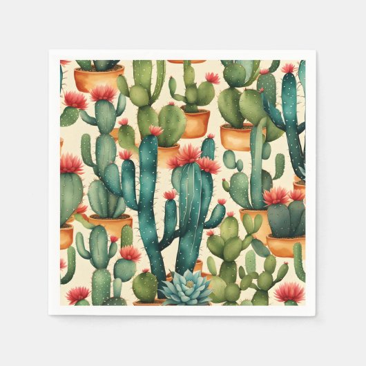 Serviette En Papier Cactus coloré aquarelle art (Devant)