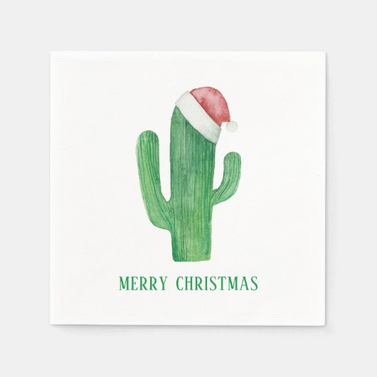 Serviette En Papier Cactus de Noël. nouvel an. Cactus vert et rouge (Devant)