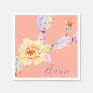 Serviette En Papier Cactus fleur de désert aquarelle pêche pourpre