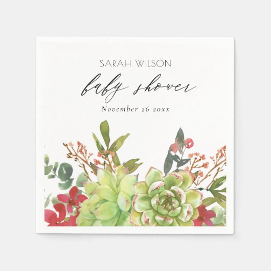 Serviette En Papier Cactus Fleur Rouge de Désert Baby Shower (Devant)