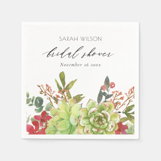 Serviette En Papier Cactus Fleur Rouge de Désert de Mariage (Devant)