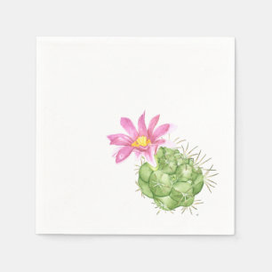 Serviette En Papier Cactus fleuri rose aquarelle