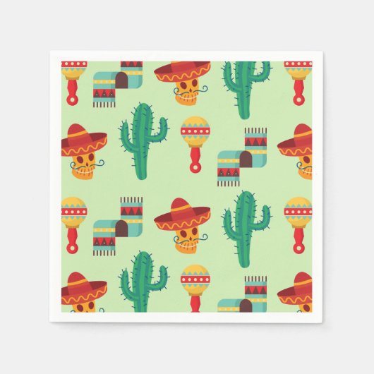 Serviette En Papier Cactus mexicain et Sombrero Motif (Devant)