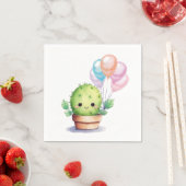 Serviette En Papier Cactus mignons avec ballons d'anniversaire (En situation)