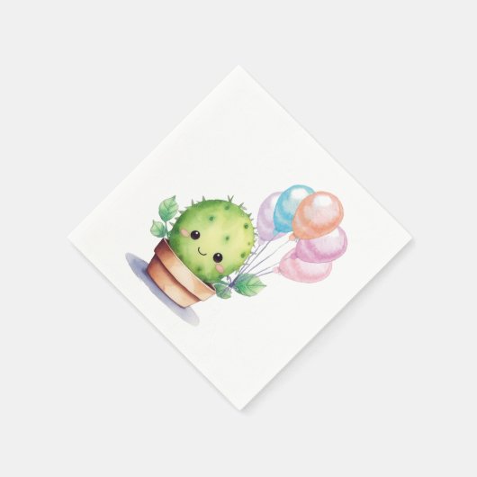 Serviette En Papier Cactus mignons avec ballons d'anniversaire (Coin)