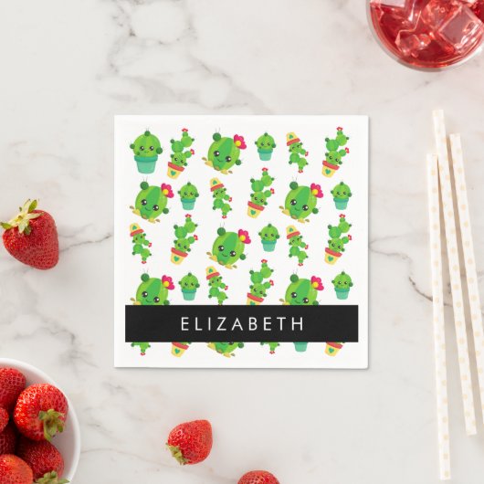 Serviette En Papier Cactus mignons, Cactus Motif, Succulent, Votre Nom (En situation)