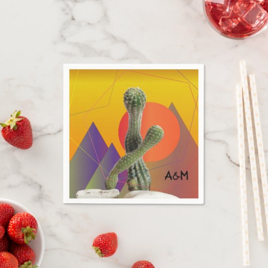 Serviette En Papier Cactus Monogram Napkins (En situation)