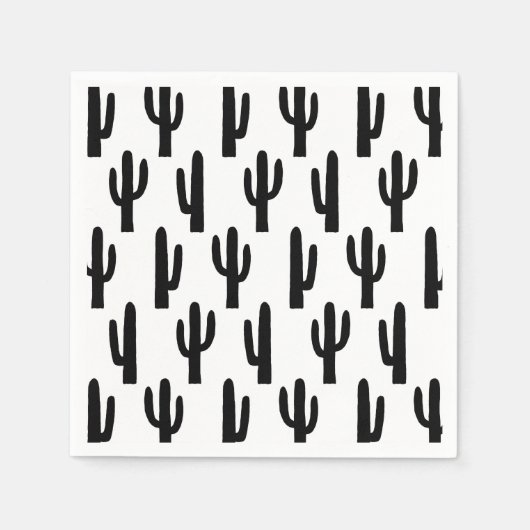 Serviette En Papier Cactus noir et blanc. Cactus motif. Botanique (Devant)