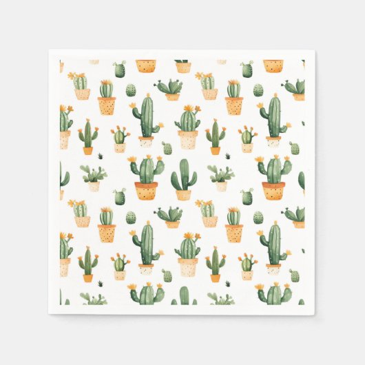 Serviette En Papier Cactus pointillés sur blanc (Devant)