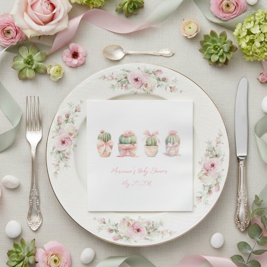 Serviette En Papier Cactus Ruban rose bébé fille douche serviettes