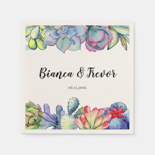 Serviette En Papier Cactus succulent aquarelle mariage papier serviett (Devant)